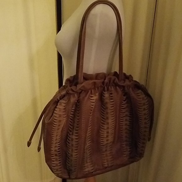 Handbags - Elie Tahari Cognac Woven Vintage Leather Bag